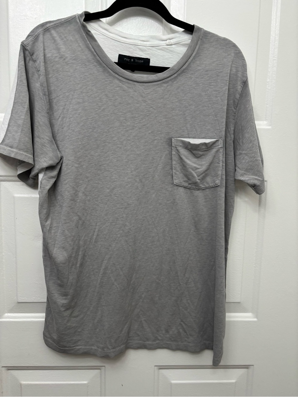rag & bone Light Gray Short Sleeve Pocket Tee